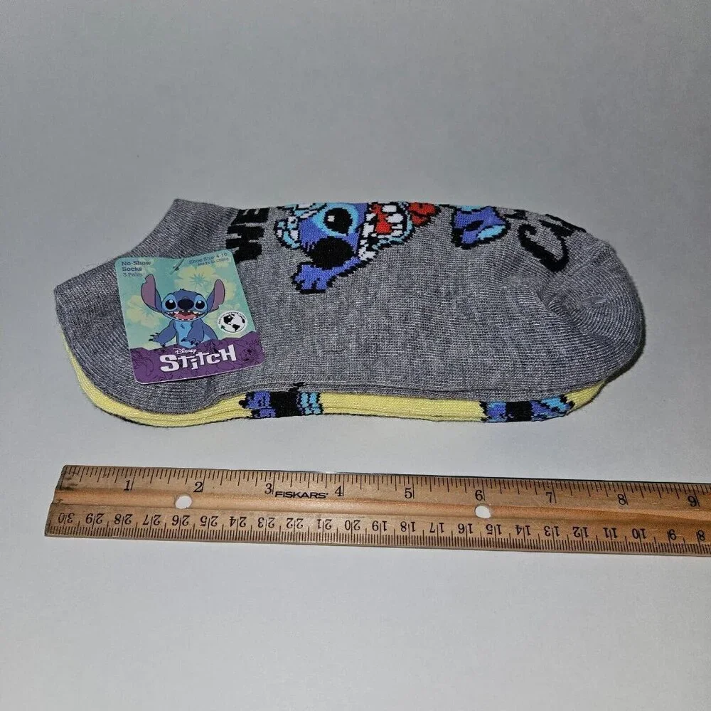 NEW 3 Pairs Disney Stitch No Show Socks Womens Shoe Size 4-10 Alien Gray Yellow